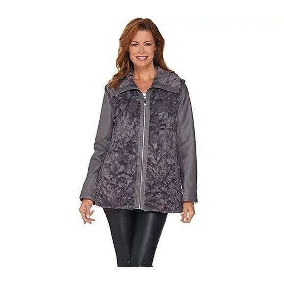 Dennis Basso Faux Fur Zip Front Jacket with Zip-Off Sleeves Ivory XXS NEW! - Picture 7 of 7